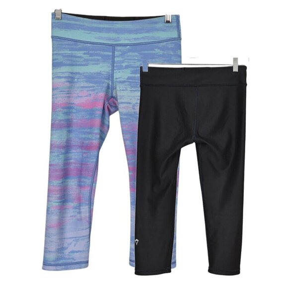 Ivivva Girls Reversible Black Light Blue Purple Abstract Crop Leggings Size 12 - Picture 1 of 9